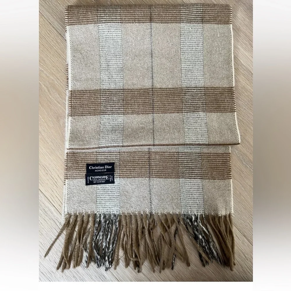 CHRISTIAN DIOR Monsieur Cashmaire Scarf with Fringe  11”x48” *D9